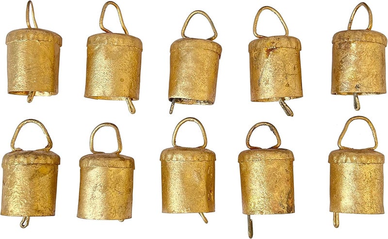 Vivanta Pack of 10, Vintage Christmas Bell for Decoration – Rustic Hanging Cylinder Bells for Crafts, Home Decor, Christmas Tree Ornaments, Jingle Bells for Crafting, Farmhouse Decor, Tin & Cow Bell - Image 1